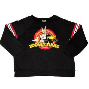 LOONEY TUNES SWEATSHIRT SZ XXL BLACK BUGS BUNNY DAFFY DUCK STRIPED SLEEVE WOMENS